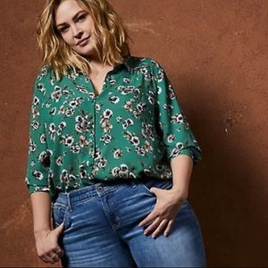 Madison - Green Floral Georgette Button Front Blouse